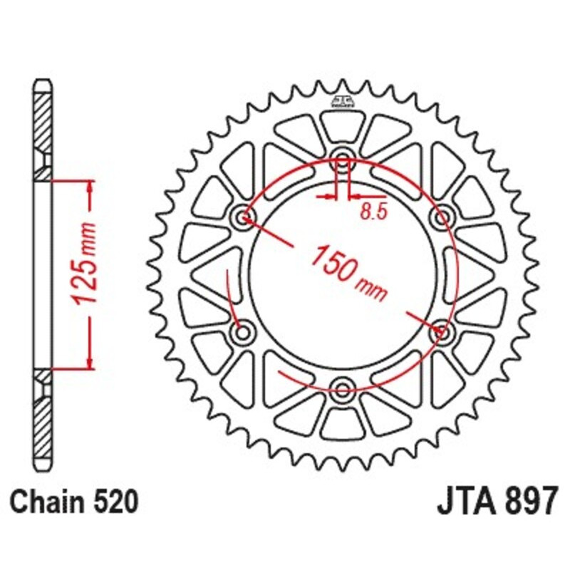 Couronne JT en Aluminium pour KTM 690 Supermoto (07-10) - JTA897.52BLK Couronne JT en Aluminium pour KTM 690 Supermoto (07-10) - JTA897.52BLK