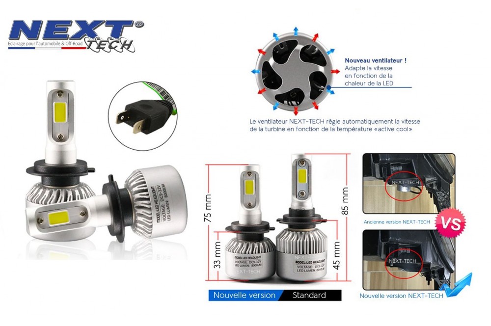 Ampoules LED Ventilées 360° Moto H7 75W Compactes NEXT TECH Street
