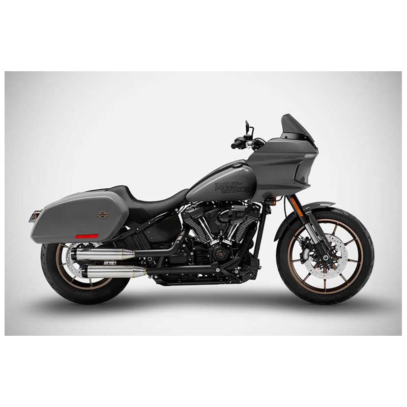 Double Silencieux Inox Poli Embout Aluminium pour Harley Davidson Low Rider ST 1750 Softail Standard 107 (17-24)
