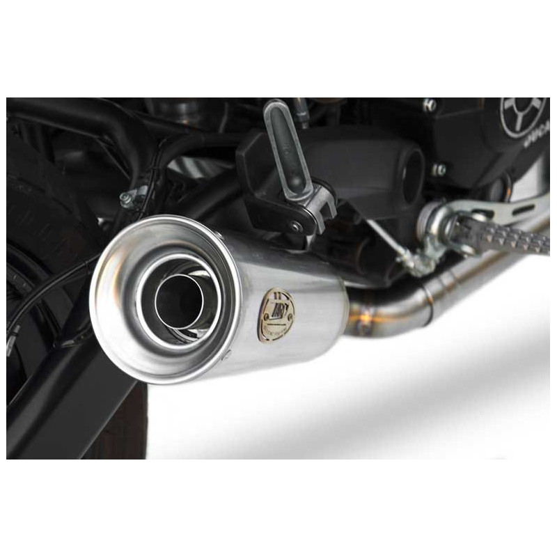 Echappement Bas Conique Inox Brossé Embout Inox Racing pour Ducati Scrambler 400 Sixty2 (16-19)