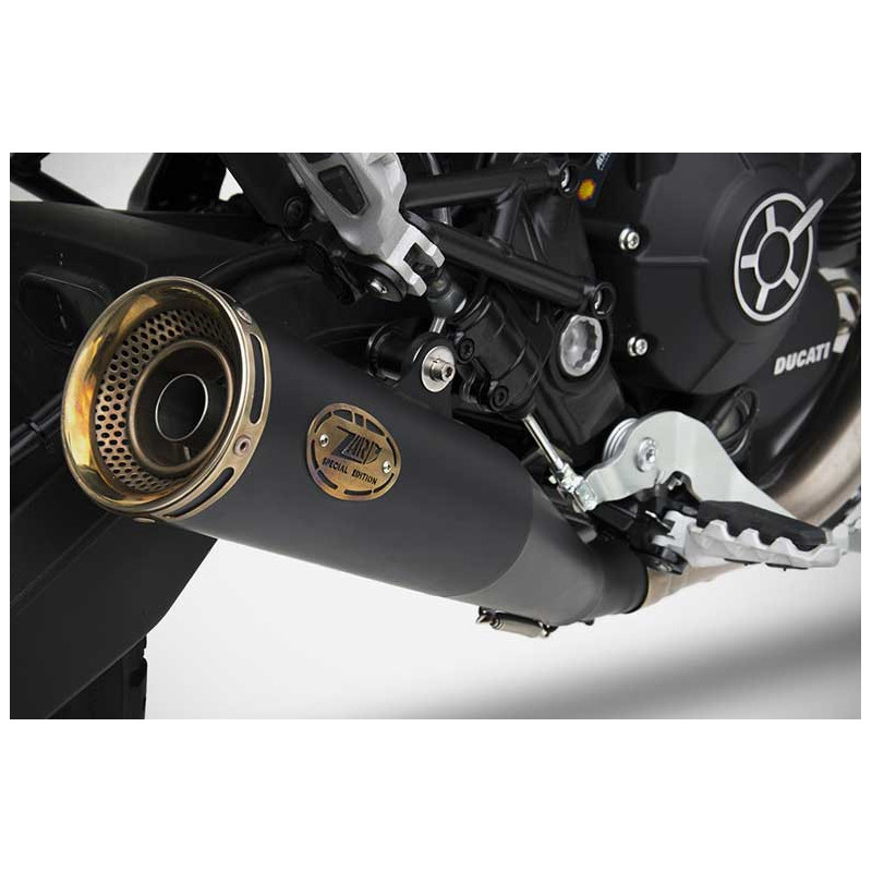 Echappement Bas Racing Inox Noir Embout Inox pour Ducati Scrambler 800 Desert Sled (17-19)