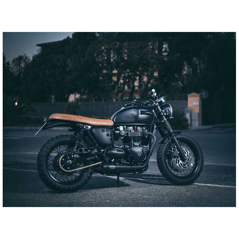 Double Échappement Bas Racing Inox Noir Embout Inox pour Triumph 900 Street Twin (16-20)