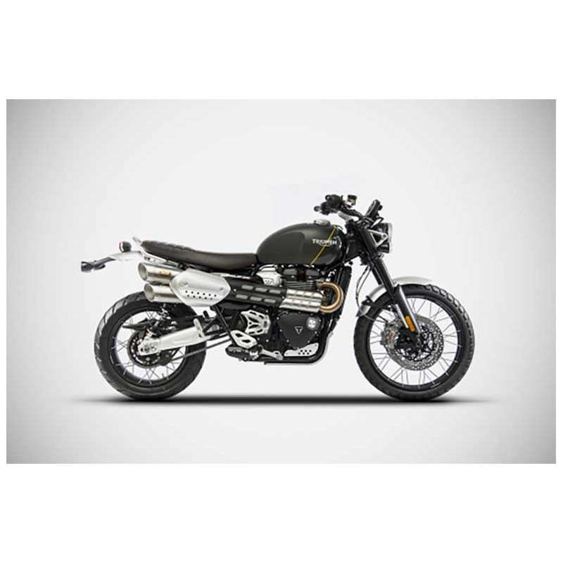 Double Echappement Haut Inox Noir Embout Inox Racing pour Triumph Scrambler 1200 (19-20)