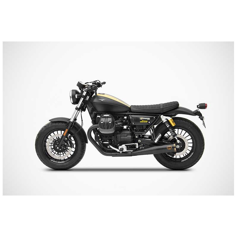 Double Échappement Slim Racing Inox Noir Embout Bronze pour Moto Guzzi 850 V9 (16-19) Double Échappement Slim Racing Inox Noir Embout Bronze pour Moto Guzzi 850 V9 (16-19)