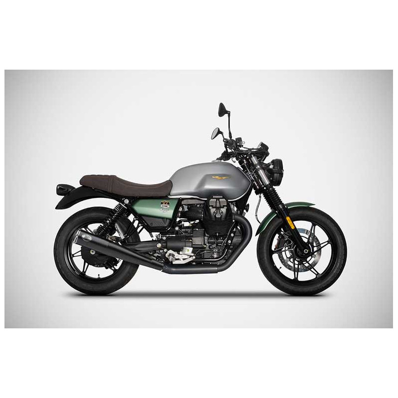 Double Échappement Racing Inox Noir Embout Inox pour Moto Guzzi 850 V7 (21-23)