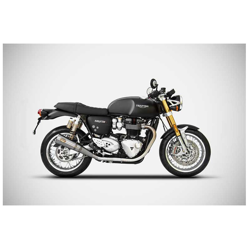 Double Échappement Conique Inox Embout Inox pour Triumph Thruxton 1200 (17-20) Double Échappement Conique Inox Embout Inox pour Triumph Thruxton 1200 (17-20)