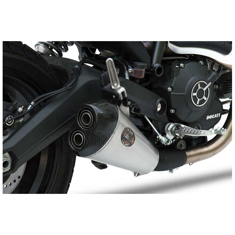 Echappement Bas Double Inox Embout Carbone pour Ducati Scrambler 800 (15-16)