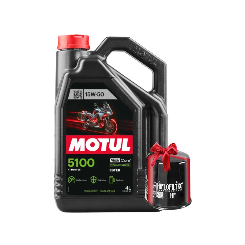 Huile Moto Motul 5100 4T 15W50 4 Litres + Filtre à Huile Offert Huile Moto Motul 5100 4T 15W50 4 Litres + Filtre à Huile Offert