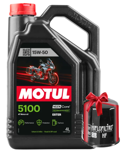 Huile Moto Motul 5100 4T 15W50 4 Litres + Filtre à Huile Offert