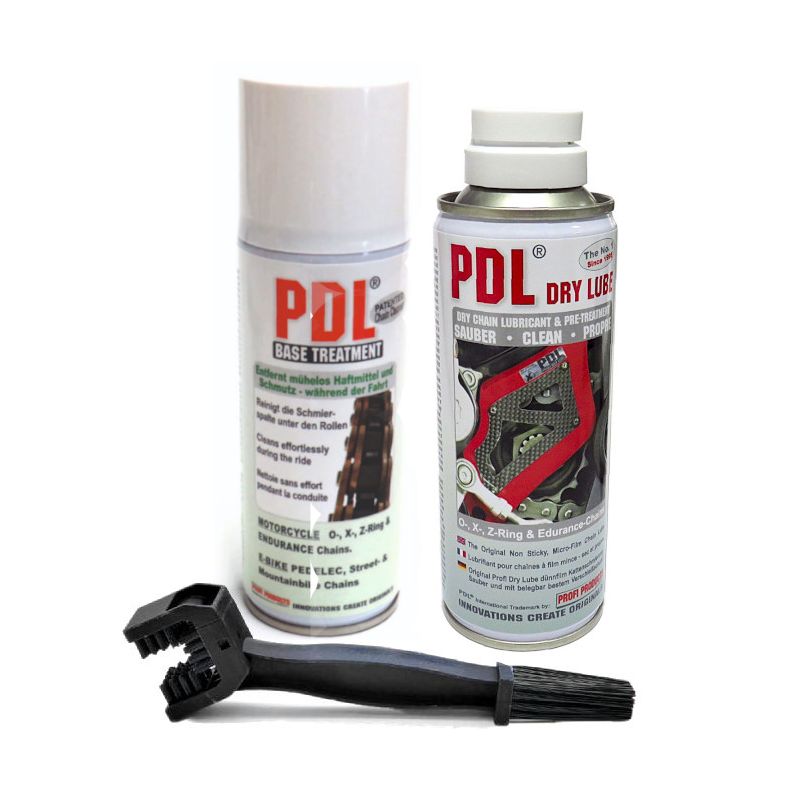 Kit Entretien Chaîne PDL - Lubrifiant Profi Dry Lube + Nettoyant Profi Dry Base Treatment + Brosse Kit Entretien Chaîne PDL - Lubrifiant Profi Dry Lube + Nettoyant Profi Dry Base Treatment + Brosse