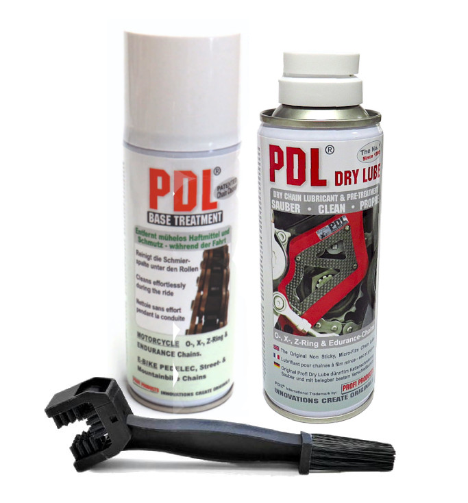 Kit Entretien Chaîne PDL - Lubrifiant Profi Dry Lube + Nettoyant Profi Dry Base Treatment + Brosse