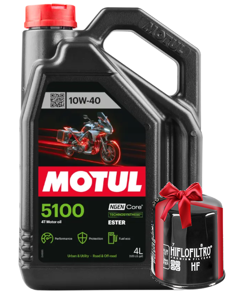 Huile moto Motul 5100 10W40 4 Litres + Filtre à Huile Offert