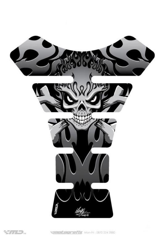 Protection de Réservoir Moto Universel Street SKULL Noir - Argent