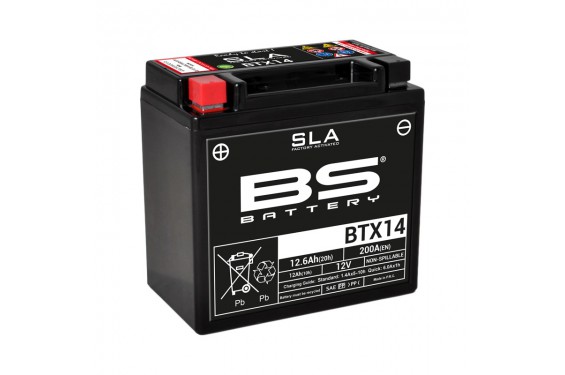 Batterie Moto BS BTX14-SLA  (YTX14-BS - CBTX14-BS)