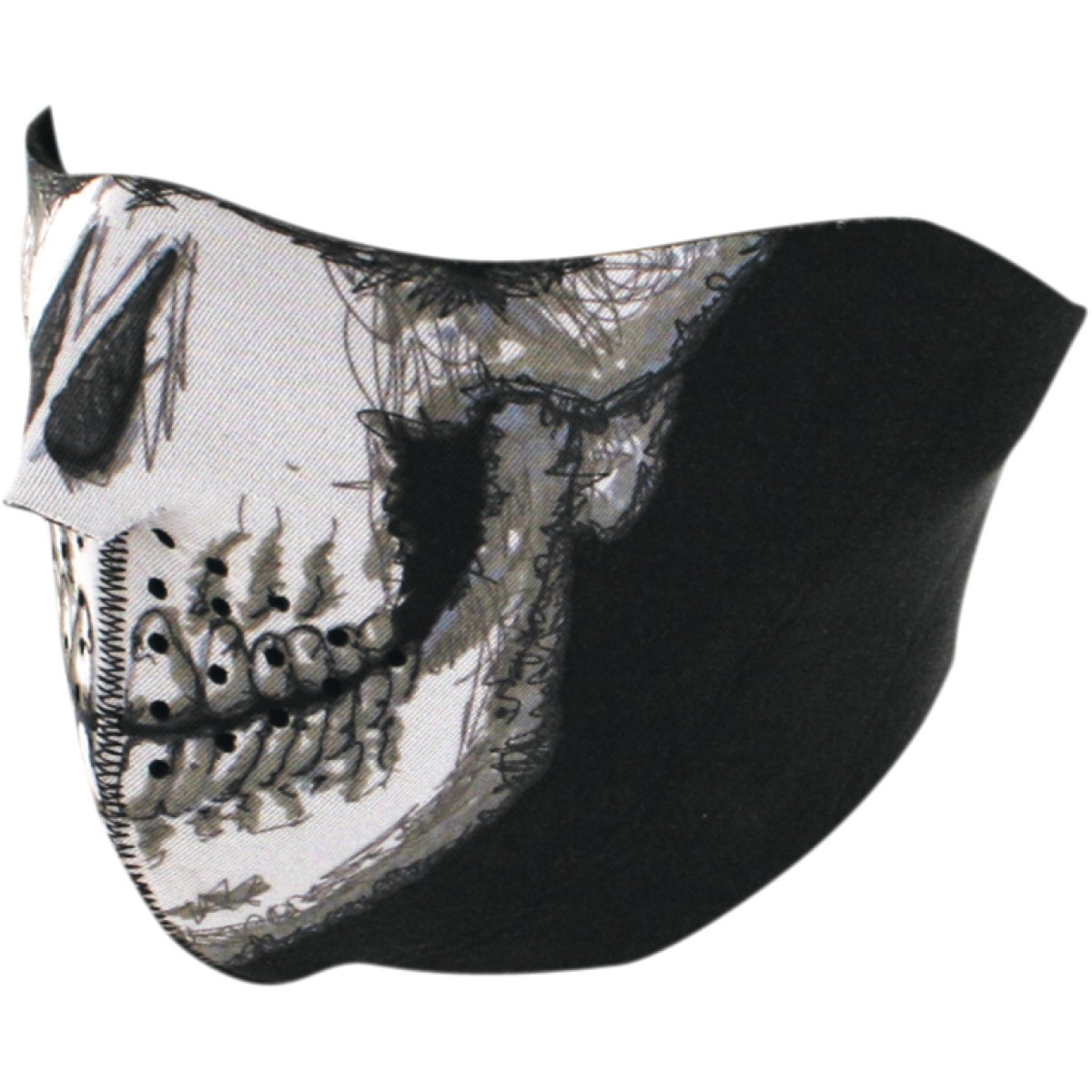 1/2 Masque Facial Néoprène ZANHEADGEAR Chrome Skull Moto - Quad - Scooter