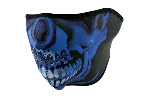 1/2 Masque Facial Néoprène ZANHEADGEAR Blue Chrome Skull Moto - Quad - Scooter