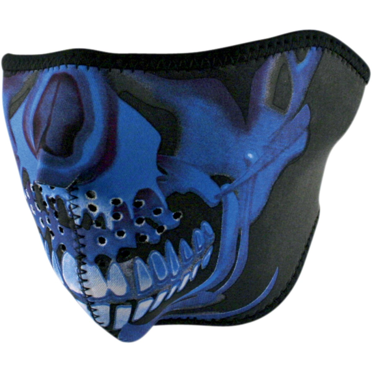 1/2 Masque Facial Néoprène ZANHEADGEAR Blue Chrome Skull Moto - Quad - Scooter