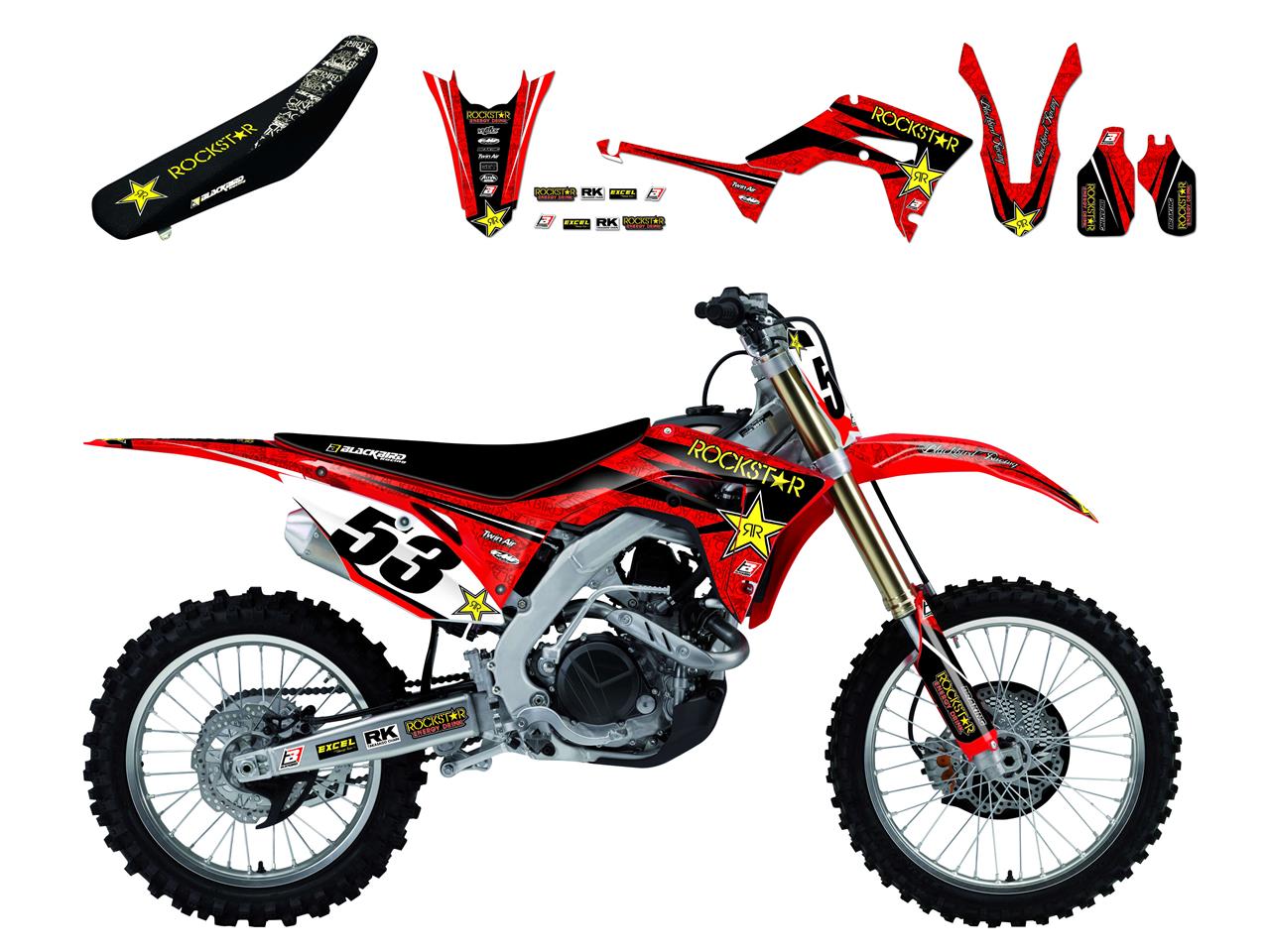 Kit Déco Honda Rockstar Energy Drink + housse de selle pour CR125 R (00-07) CR250 R (00-07)