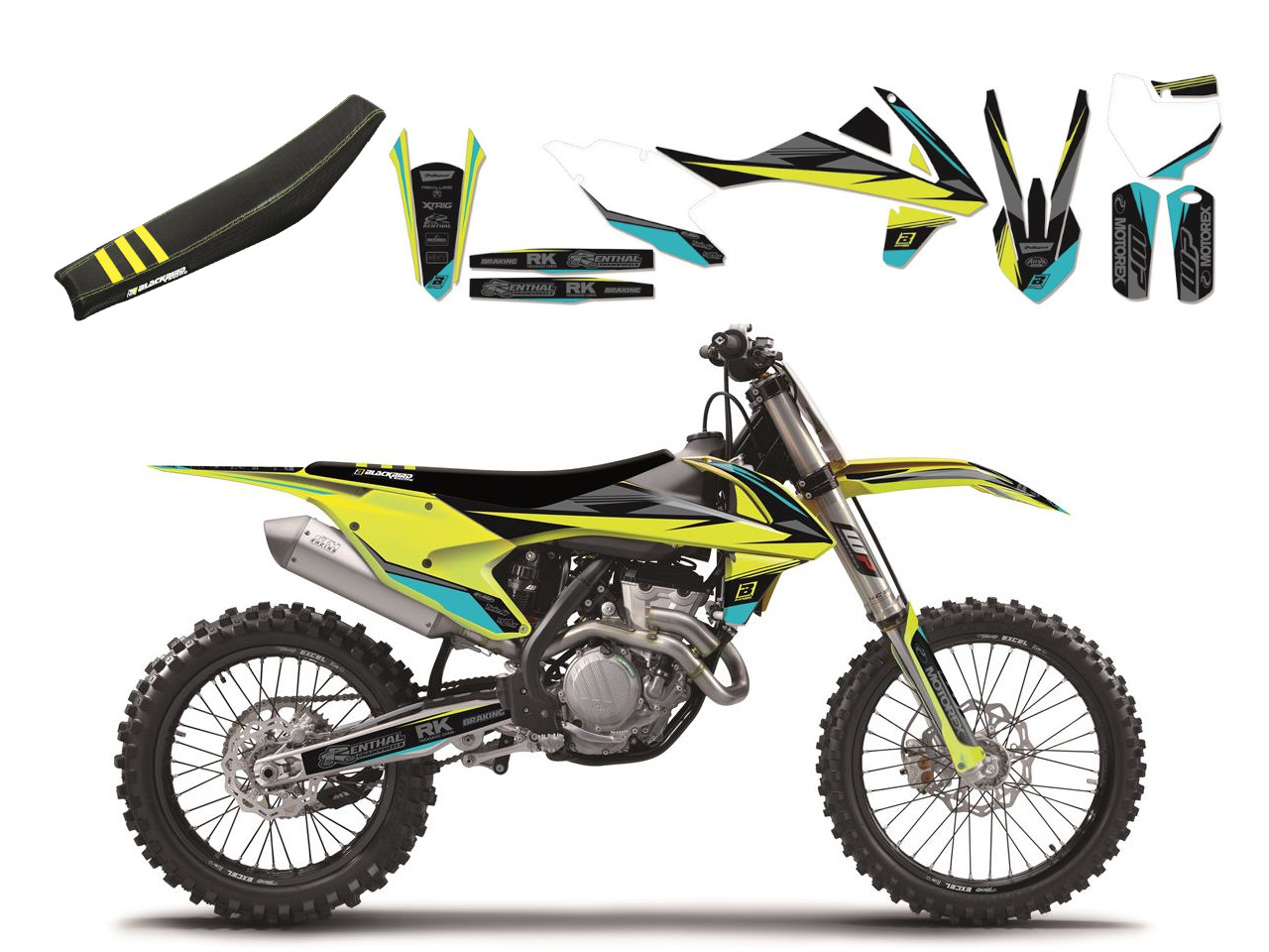 Kit Déco KTM Steath Yellow + Housse de selle pour SX125 (16-18) SX150 (16-18)