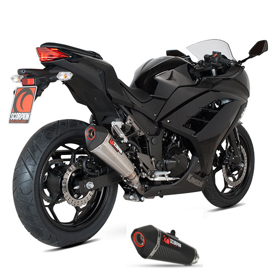 Silencieux d'échappement Moto Scorpion Serket Carbone pour Kawasaki Ninja 300 (12-17) Z300 (15-19)