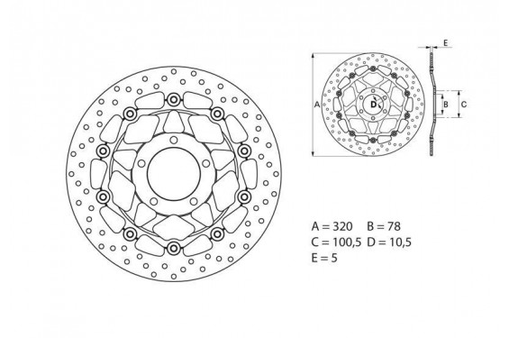 Disque de frein avant Brembo pour 1050 Tiger (06-14) Disque de frein avant Brembo pour 1050 Tiger (06-14)