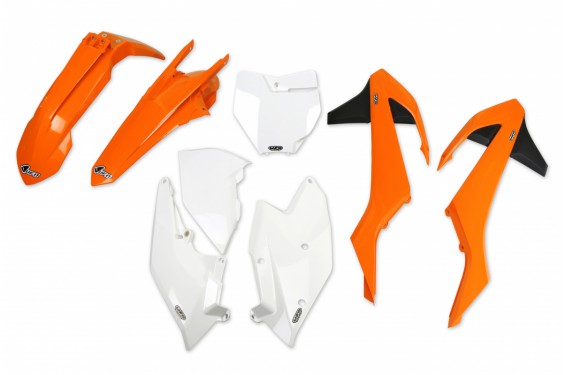 Kit Plastique UFO Orange/Blanc pour Moto KTM EXC125 (2017) KTKIT517