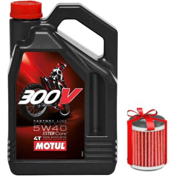 Huile moto Motul 300V 5W40 OFF ROAD 4 Litres + Filtre à Huile Offert
