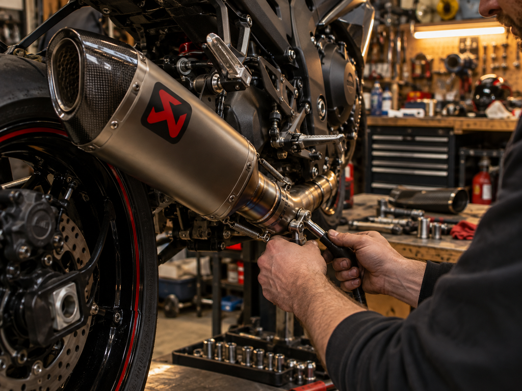 montage-echappement-akrapovic-atelier